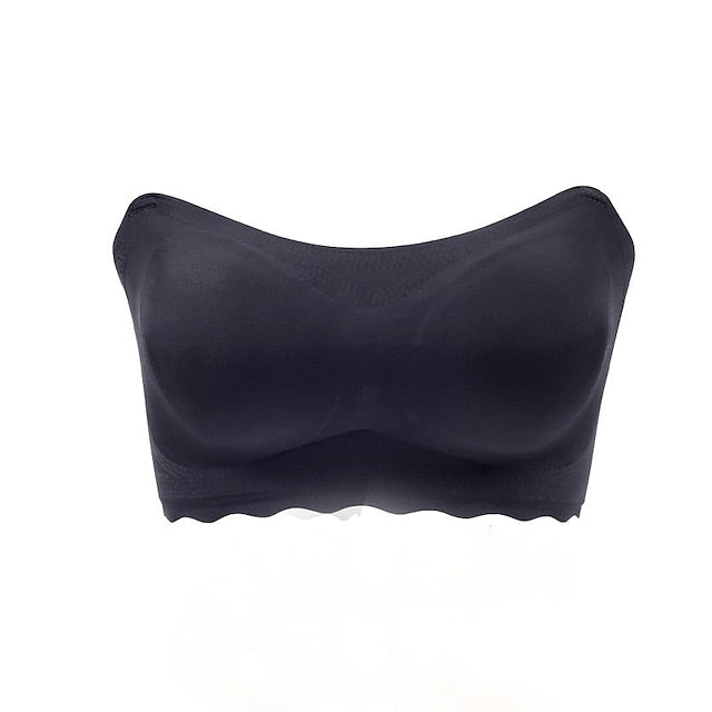 Women's Bras & Bralettes Seamless Strapless Full Coverage Solid Color Sexy Micro-elastic Push Up Invisible Sport Casual Daily Nylon Black , 1 PC