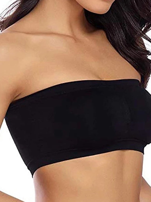 Women's Tube Bra Full Coverage Scoop Neck Breathable Pure Color Pull-On Closure Casual Daily Nylon 1PC Bras & Bralettes