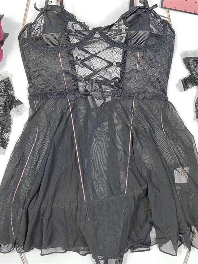 Women's Sexy Lace Backless Slip Dress - Solid Color Mini Nightwear for Home Lounge