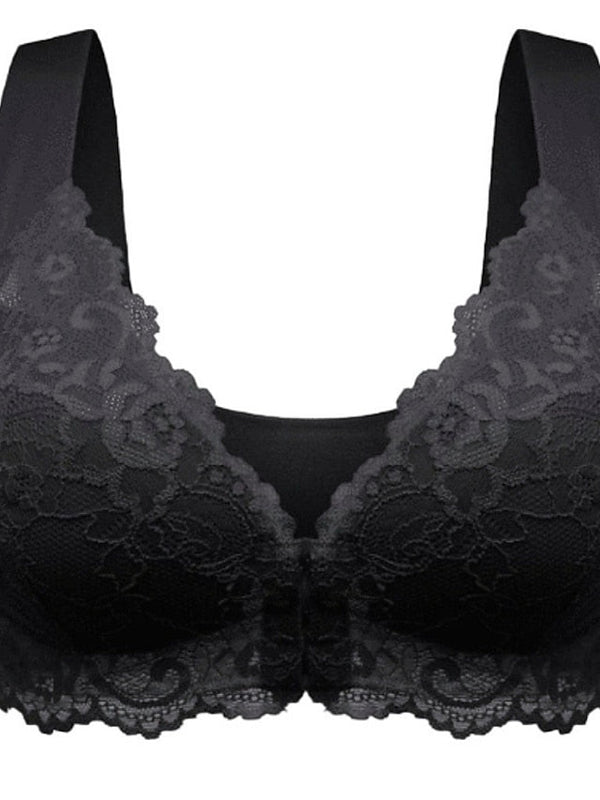 Women's Lace Bras Fixed Straps Sheer Bras Full Coverage V Neck Breathable Lace Pure Color Front Closure Date Casual Daily