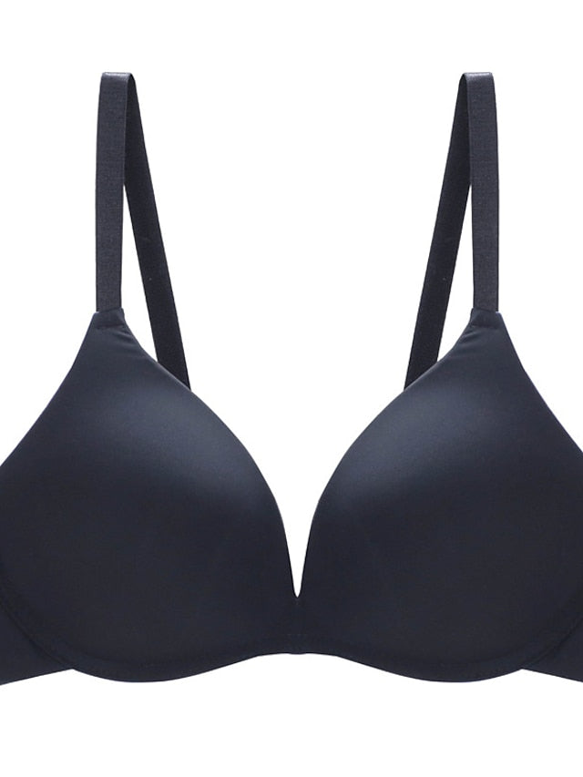 Women's Wireless Bras Double Strap Adjustable Full Coverage V Neck Breathable Pure Color Hook & Eye Date Casual Daily Nylon 1PC Green Black , Bras & Bralettes