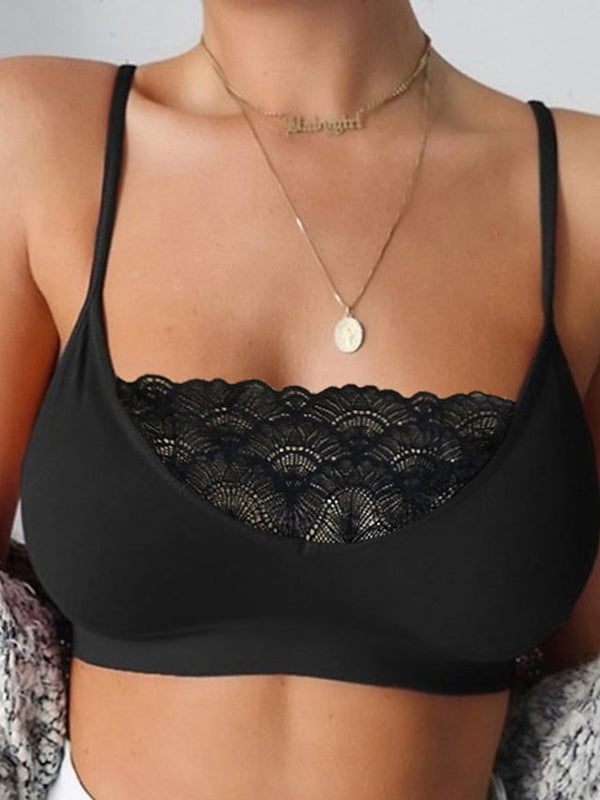 Women's Wireless Bras Sports Bras Fixed Straps 3,4 Cup Deep U Breathable Lace Pure Color Pull-On Closure Date Casual Daily Cotton Sexy 1PC White Black , Bras & Bralettes , 1 PC