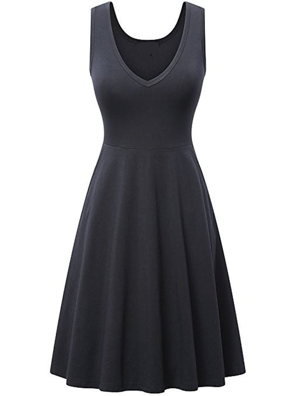 Women's Ruched Pocket V Neck Daily Sleeveless Casual Fit Dress