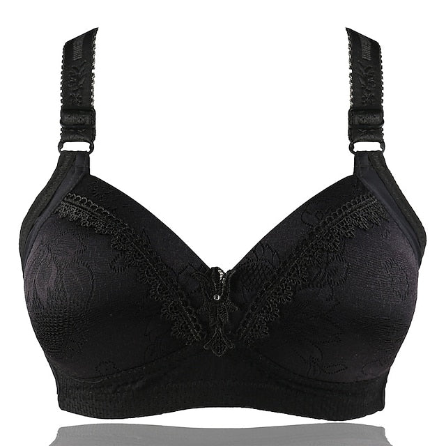 Women's Wireless Bras Full Coverage Pure Color Hook & Eye Cotton 1PC Plus Size