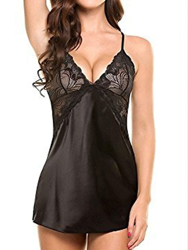 Women's Sexy Lace Backless Mini Dress - Summer Solid Color Lounge Wear