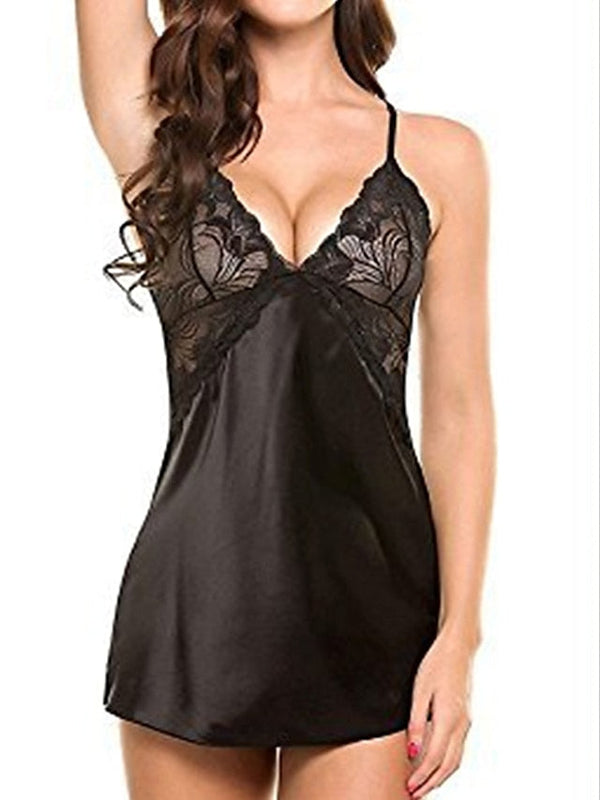 Women's Sexy Lace Backless Mini Dress - Summer Solid Color Lounge Wear