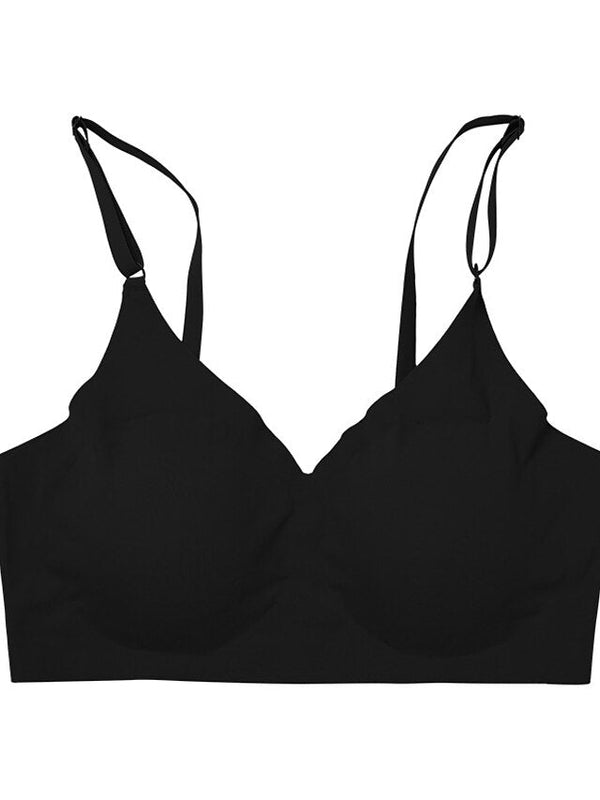 Women's Wireless Bras Padded Bras Double Strap Adjustable Full Coverage V Neck Breathable Pure Color Pull-On Closure