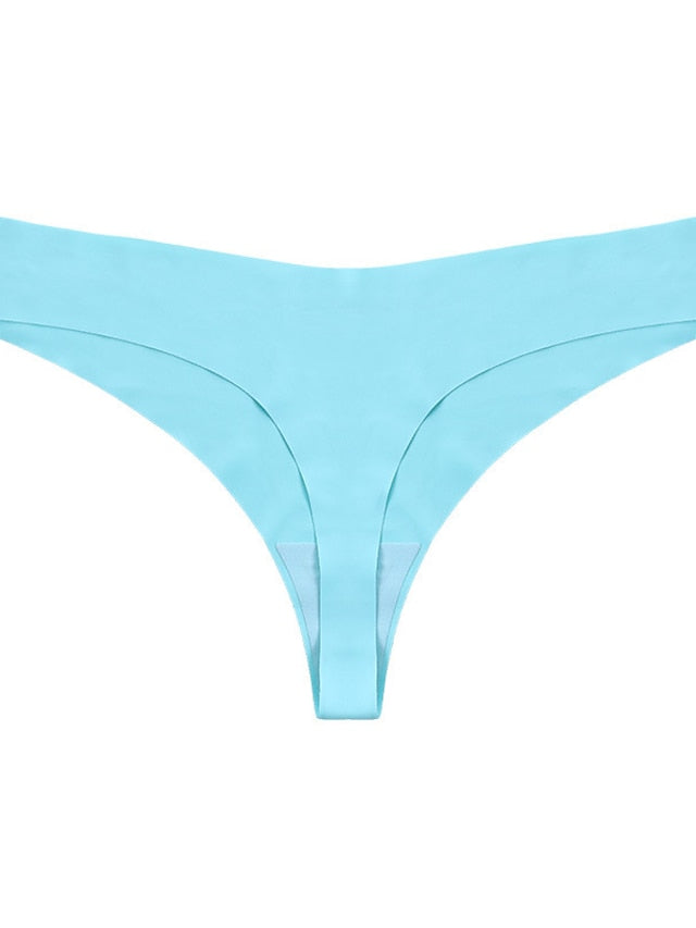 Women's Sexy Panties G-strings & Thongs Panties Brief Underwear 5 PC Underwear Simple Sexy Comfort Basic Pure Color Nylon Low Waist Touch of Sensation Light Blue Green Black
