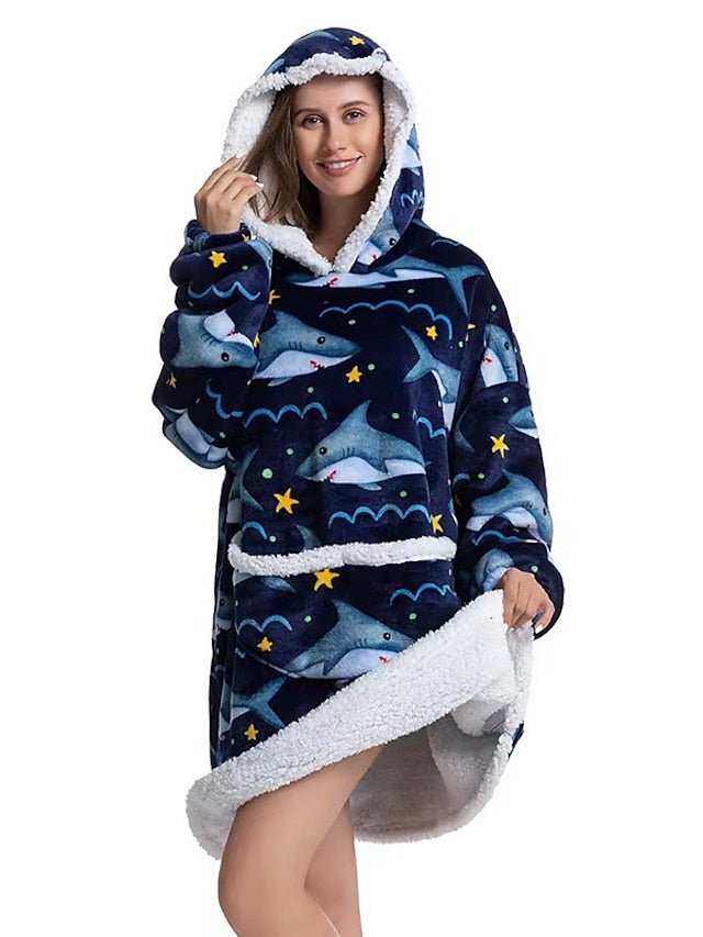 Women's Oversized Plush Hoodie Blanket Pajamas - Winter Wearable Nightgown with Pockets Main image