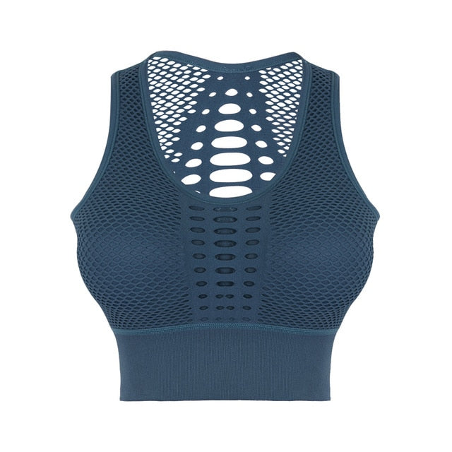 Seamless Breathable Women's Hollow Out Mesh Racerback Bra For Sports