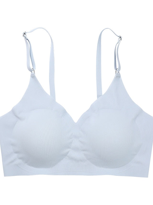 Women's Wireless Bras Padded Bras Double Strap Adjustable Full Coverage V Neck Breathable Pure Color Pull-On Closure