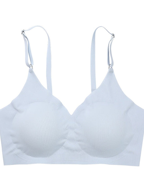 Women's Wireless Bras Padded Bras Double Strap Adjustable Full Coverage V Neck Breathable Pure Color Pull-On Closure