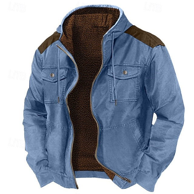 Men's Color Block Full Zip Hoodie - Fleece Jacket with Hooded Neckline - Stylish Long Sleeve Casual Wear Secondary image