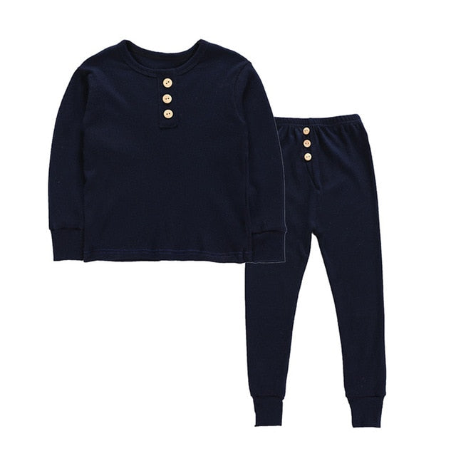Elegant Nightwear Solid Color Pajamas Set For Unisex Kids - Sheseelady
