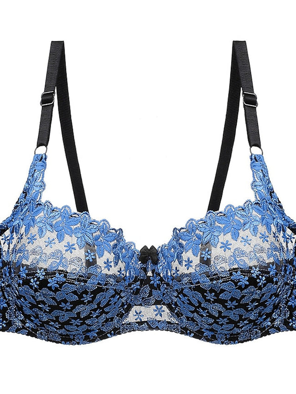 Women's Lace Bras Underwire Bras Fixed Straps Adjustable Full Coverage V Neck Breathable Push Up Pure Color Flower Floral