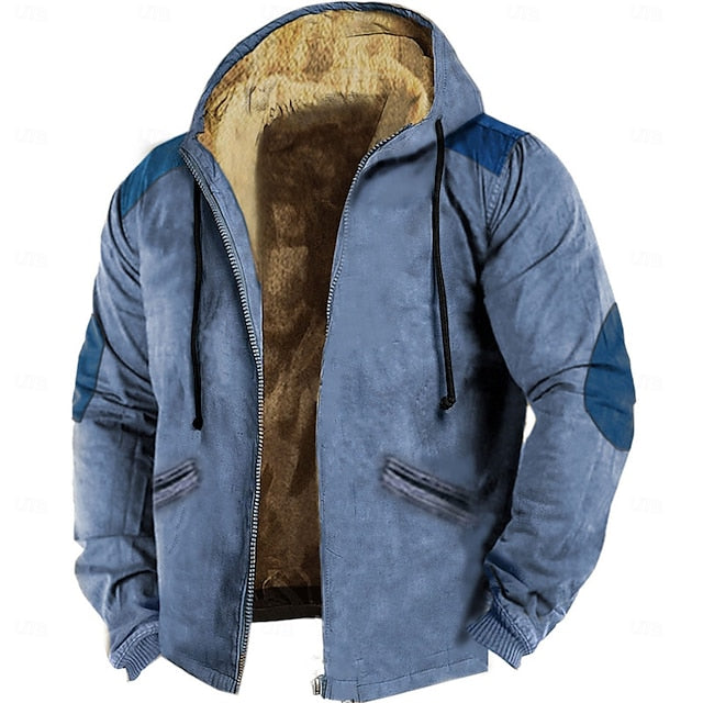 Men's Vintage Full Zip Hoodie - Fuzzy Sherpa Fleece Jacket with Drawstring & Zipper Closure - Stylish Long Sleeve Casual Wear for Fall & Winter Main image