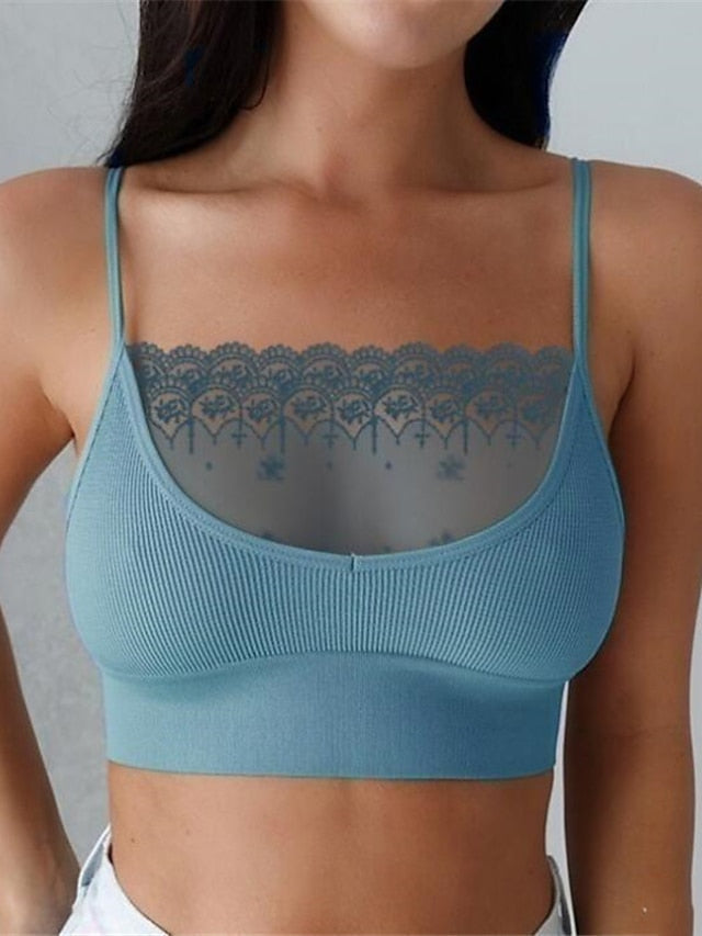 Women's Wireless Bras Sports Bras Fixed Straps 3,4 Cup Scoop Neck Breathable Lace Pure Color Pull-On Closure Date Casual Daily Cotton Sexy 1PC White Black , Bras & Bralettes , 1 PC