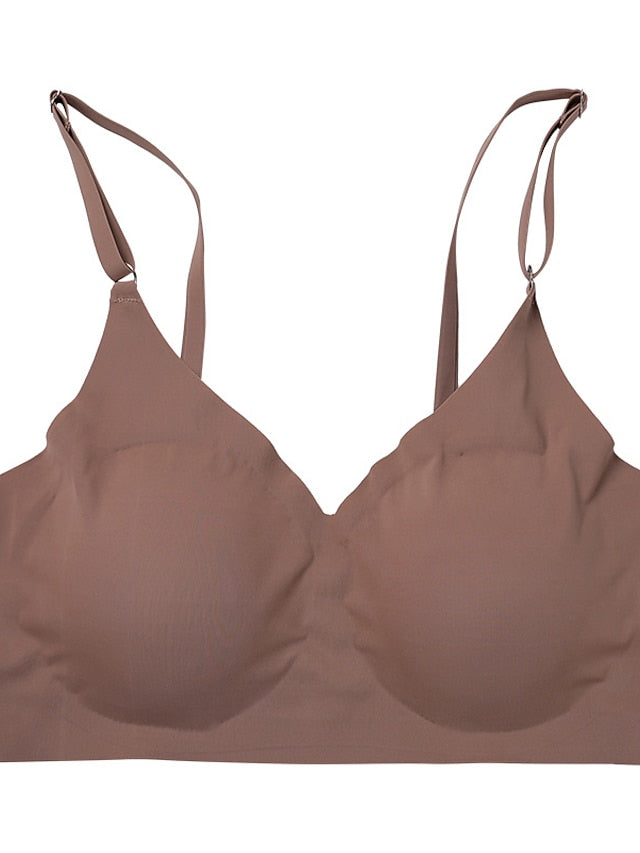 Women's Wireless Bras Padded Bras Double Strap Adjustable Full Coverage V Neck Breathable Pure Color Pull-On Closure