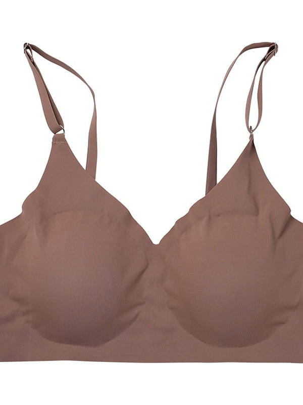 Women's Wireless Bras Padded Bras Double Strap Adjustable Full Coverage V Neck Breathable Pure Color Pull-On Closure