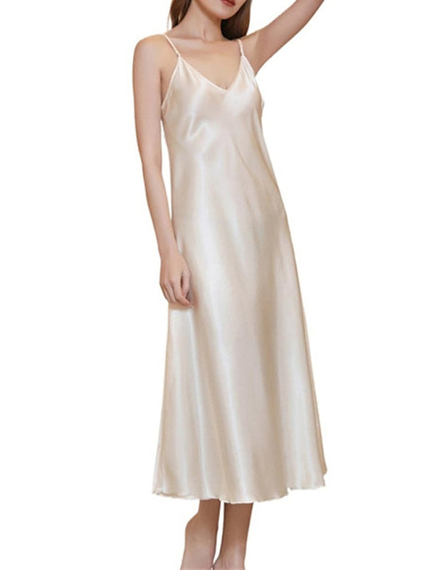 Women's Satin Sleeveless Nightgown - Retro Comfort, Breathable, Adjustable Straps, Perfect Gift