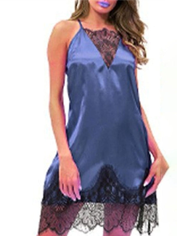 Women's Sexy Lace Patchwork Sheath Mini Dress - ColorBlock Party Strap Dress