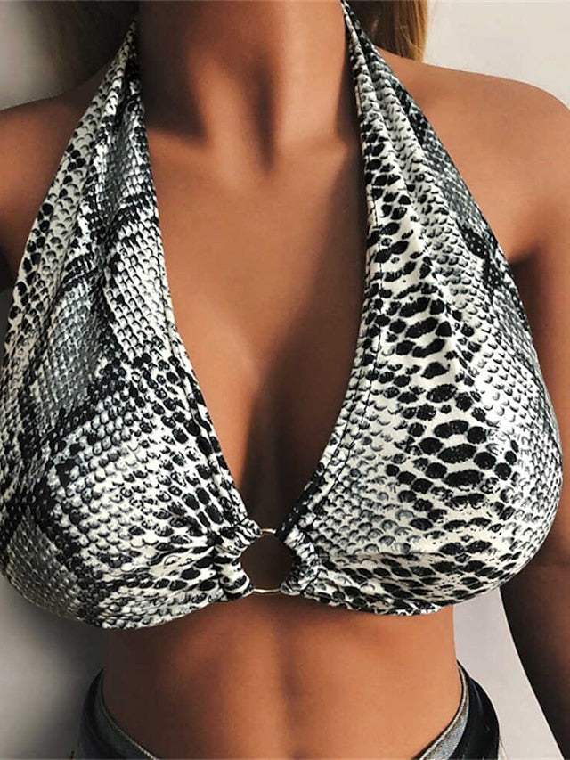 Women's Wireless Bras Fixed Straps Full Coverage Halter Neck Breathable Leopard Pure Color Hook & Eye Date Casual Daily