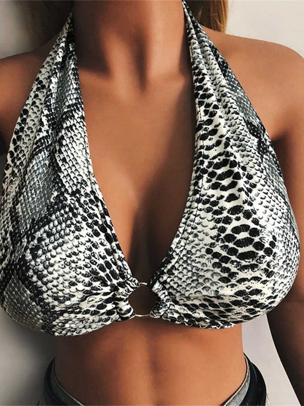 Women's Wireless Bras Fixed Straps Full Coverage Halter Neck Breathable Leopard Pure Color Hook & Eye Date Casual Daily