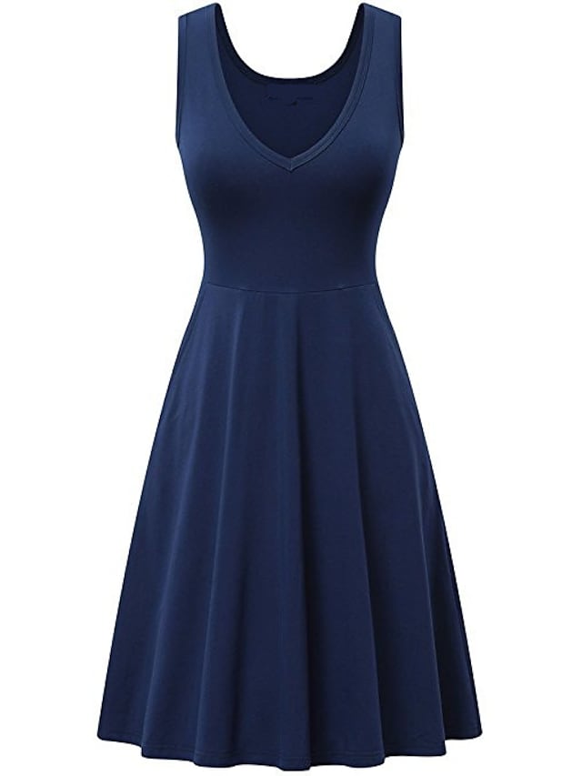 Women's Ruched Pocket V Neck Daily Sleeveless Casual Fit Dress