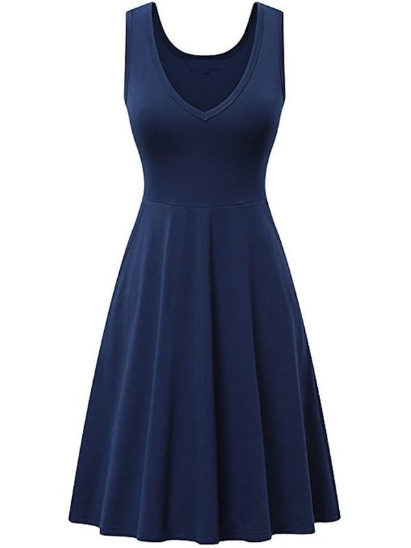 Women's Ruched Pocket V Neck Daily Sleeveless Casual Fit Dress