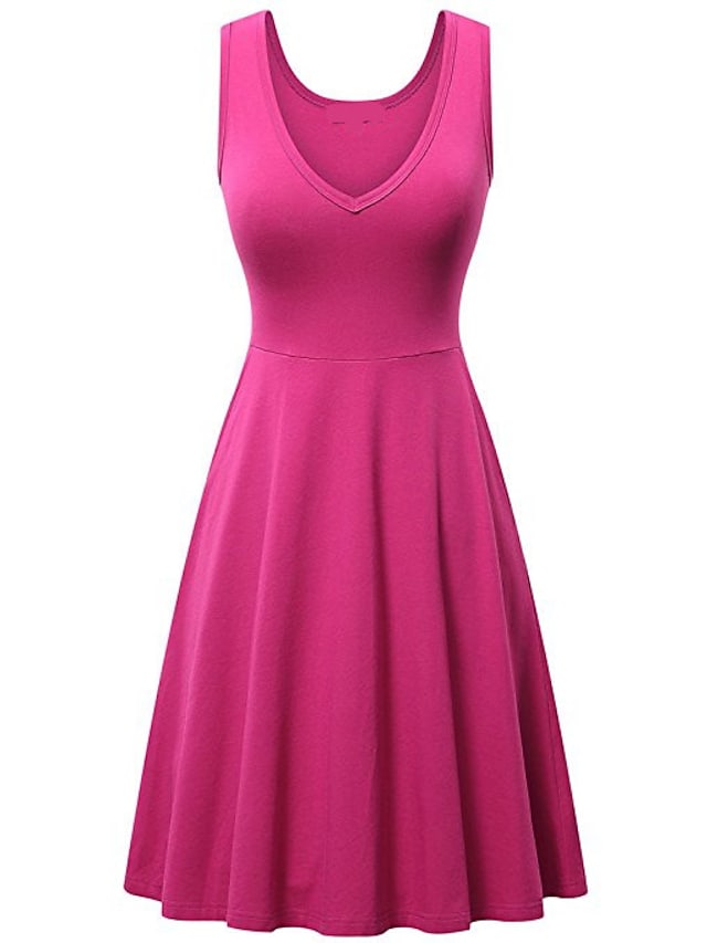 Women's Ruched Pocket V Neck Daily Sleeveless Casual Fit Dress
