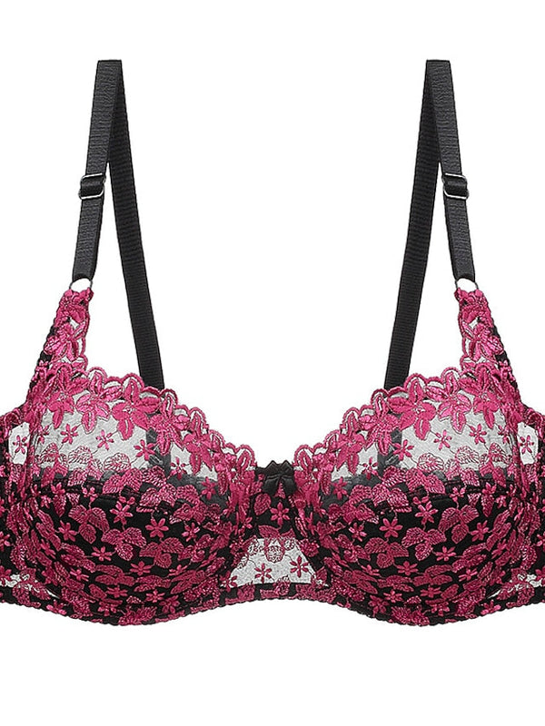 Women's Lace Bras Underwire Bras Fixed Straps Adjustable Full Coverage V Neck Breathable Push Up Pure Color Flower Floral
