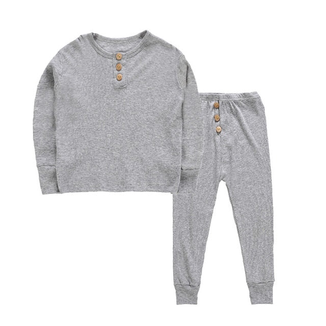 Elegant Nightwear Solid Color Pajamas Set For Unisex Kids - Sheseelady