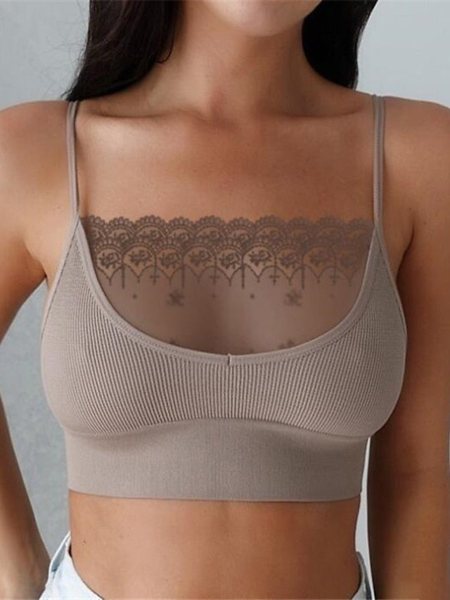 Women's Wireless Bras Sports Bras Fixed Straps 3,4 Cup Scoop Neck Breathable Lace Pure Color Pull-On Closure Date Casual Daily Cotton Sexy 1PC White Black , Bras & Bralettes , 1 PC