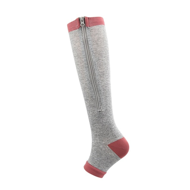 Zippered Compression Sports Socks - Long Leg Elastic Support