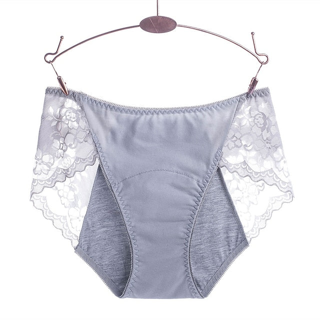 Women's Brief Underwear Period Panties 1 PC Underwear Fashion Simple Sexy Lace Hole Pure Color Cotton Mid Waist Sexy Black Purple Pink