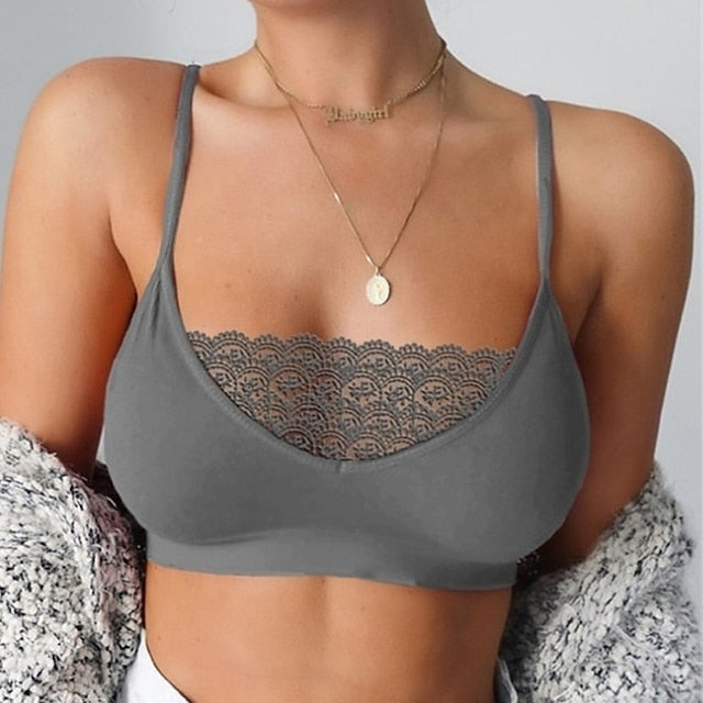 Women's Wireless Lace Bra Elastic and Breathable Lingerie Crewneck Pure Color Plus Size Cage Camisole Underwear(without pads) Pull-On Closure for Date Party & Evening Casual Daily 1PC Black White Secondary image