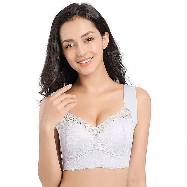 Women's Plus Size Bras & Bralettes Seamless Full Coverage Solid Color Micro-elastic Push Up Casual Daily Nylon V Neck
