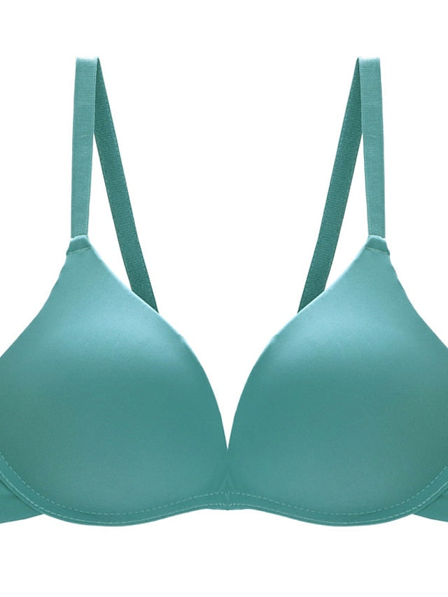 Women's Wireless Bras Double Strap Adjustable Full Coverage V Neck Breathable Pure Color Hook & Eye Date Casual Daily Nylon 1PC Green Black , Bras & Bralettes