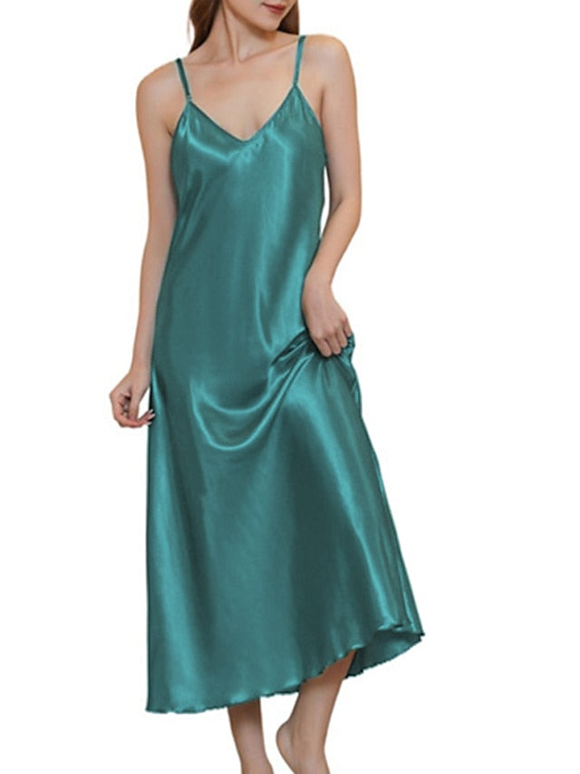 Women's Satin Sleeveless Nightgown - Retro Comfort, Breathable, Adjustable Straps, Perfect Gift