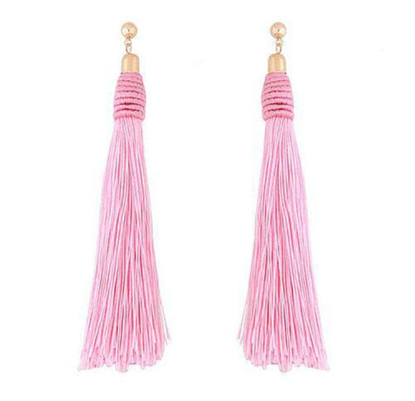 Handmade Tassel Earrings Trendy Black Red Yellow Green Long Dangles Ear Broncos Silk Fringed Jewellery For Women