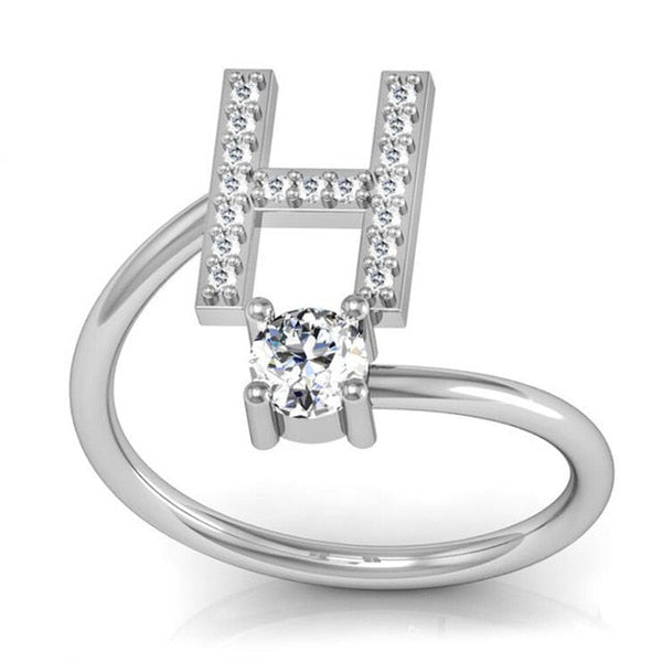 Fashion 26 Letters Silver Ring For Women Rhinestone Open Finger Rings Female Engagement Ring Jewelry Anel Party Gift - Sheseelady
