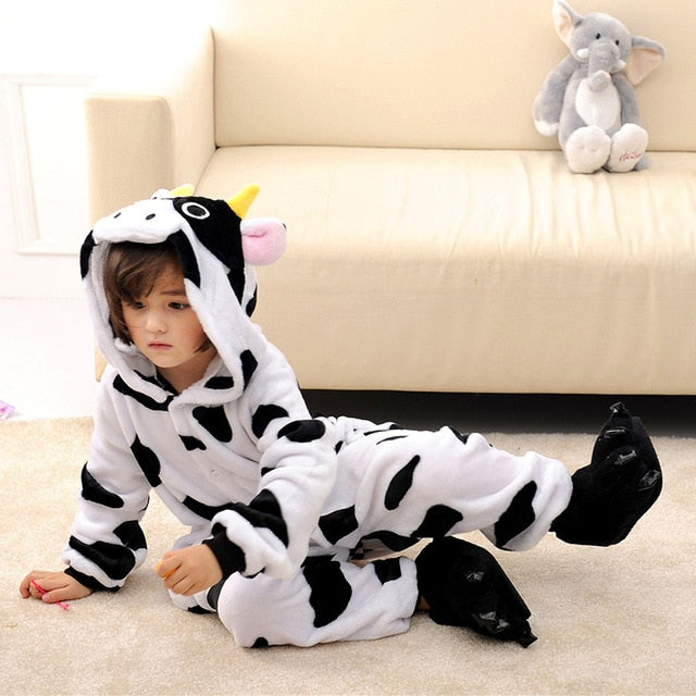 Children'S Pajamas Cartoon New Jumpsuit Flannel Dinosaur Animal Play Suit Long-Sleeved Hoodie Warm Cute Funny One-Piece Pajamas - Sheseelady