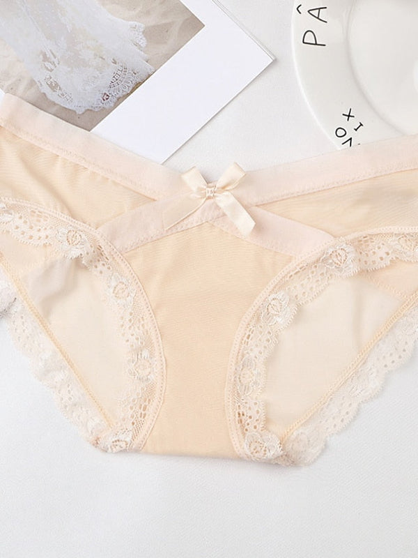 Women's Basic Panties Brief Underwear 3Pcs Comfort Mesh Hole Print Lace Pure Color