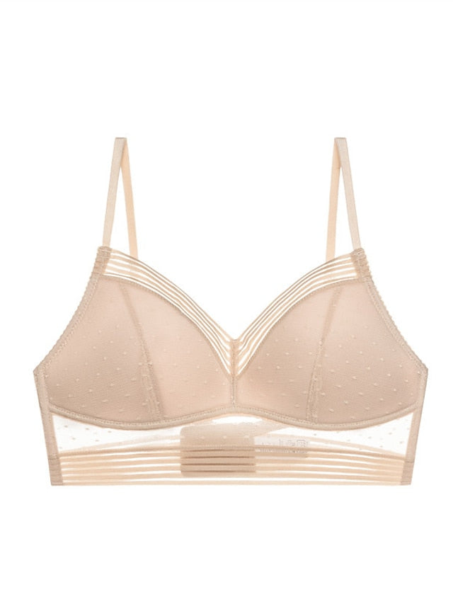 Women's Wireless Bras Lace Bras 34 Cup V Neck Breathable Lace Pure Color Hook & Eye Casual Daily Nylon 1PC Bras & Bralettes