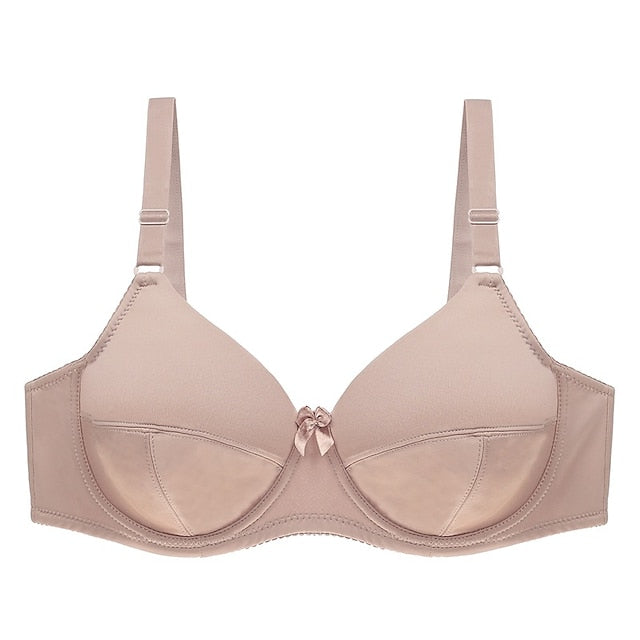 Women's Underwire Bras Full Coverage Pure Color Hook & Eye Nylon 1PC Plus Size