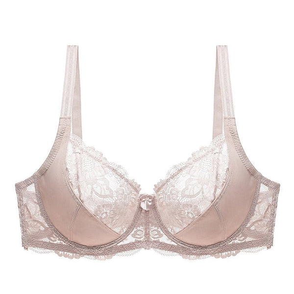 Female Luxury Lace Plus Size Gathered Bra Solid Color Push Up Fashion Sexy Thin Breathable Bra