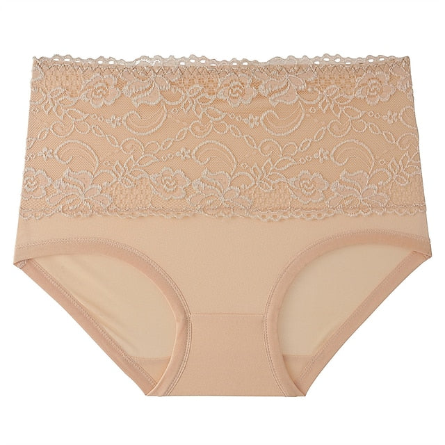 Women's Brief Underwear 3Pcs Underwear Fashion Simple Sexy Lace Hole Flower Polyester High Waist Sexy Black Purple Pink