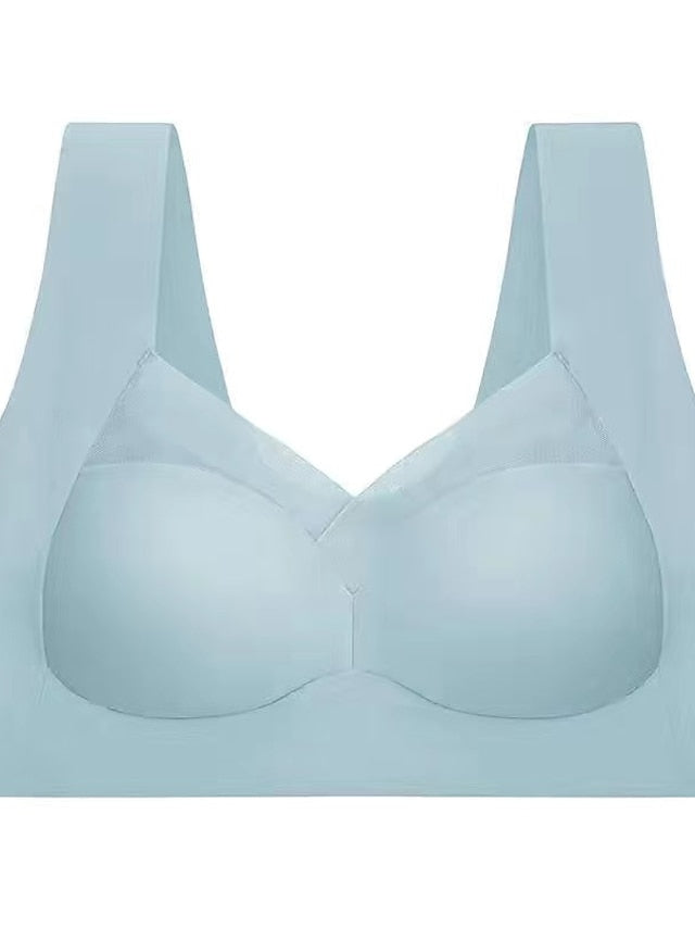 Women's Wireless Bras Fixed Straps Full Coverage V Neck Breathable Pure Color Pull-On Closure Casual Daily Nylon 1PC Pink Bras & Bralettes