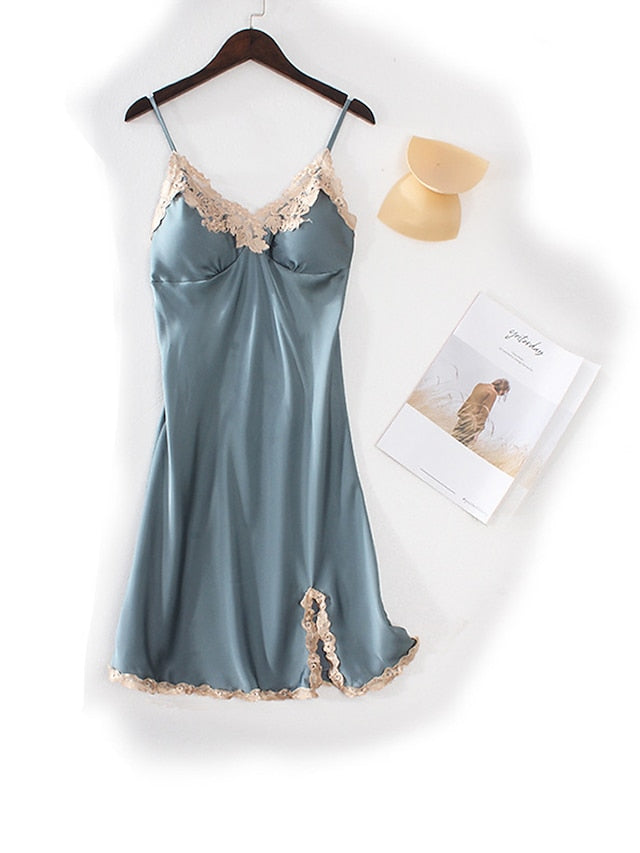 Elegant Women's Satin Lace Backless Mini Dress - Sexy Solid Color Party Wear