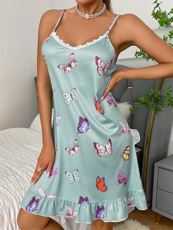 Women's Strap Dress Night Dress Mini Dress Daily Casual Print Floral Strap Home Lounge Light Green Pink